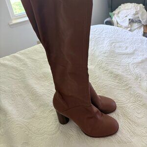 Franco Sarto Cognac Knee-High Heeled Boots | Leather Look | Size 10 / EU 41